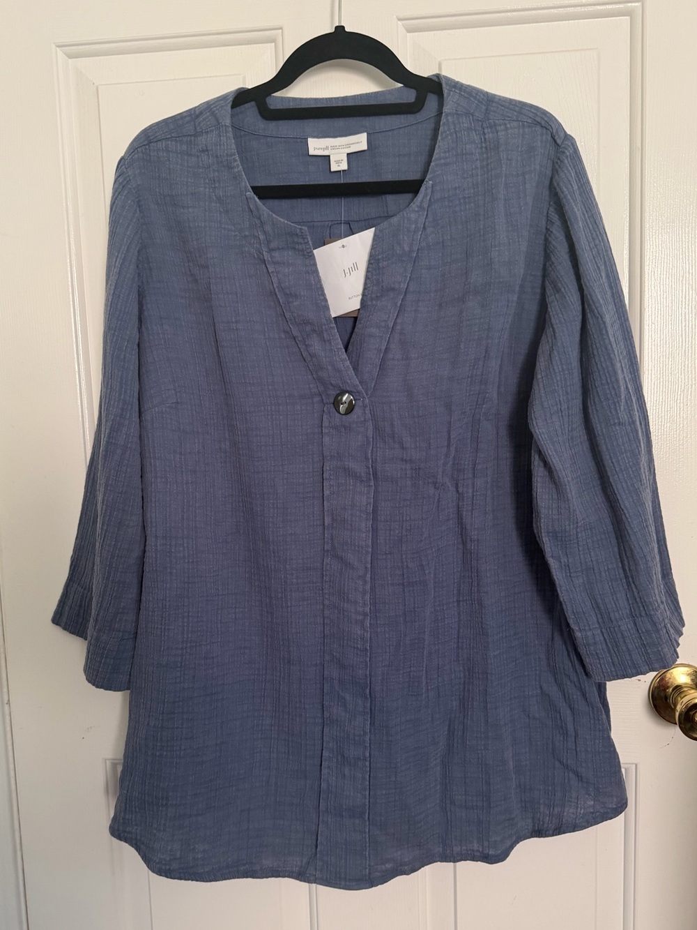 NWT J. Jill Organic Cotton Casual Blue Women’s Tunic Single-Button Front XL